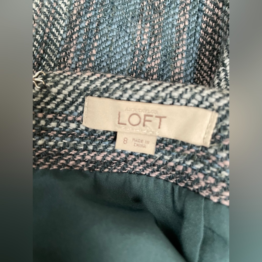 Ann Taylor Loft Womens Tweed Fringe Skirt Size 8 Teal Gray Lined Pockets Zip - Picture 10 of 10